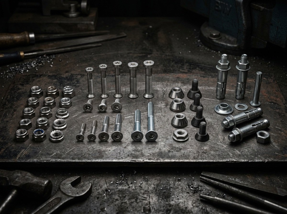 Tamper-resistant security fasteners on a workbench